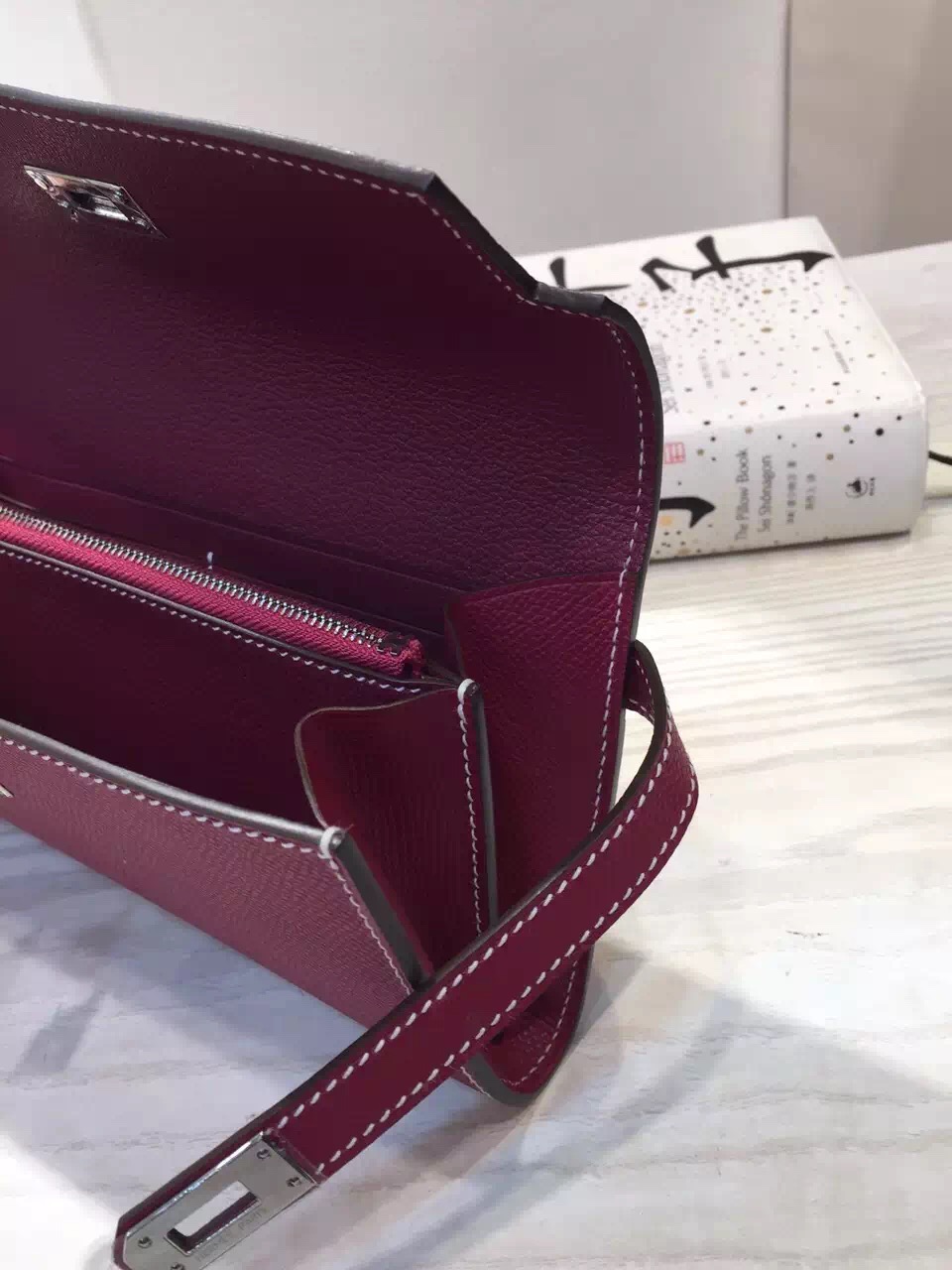 Online Store Hermes Bordeaux Epsom Leather Kelly Long Wallet