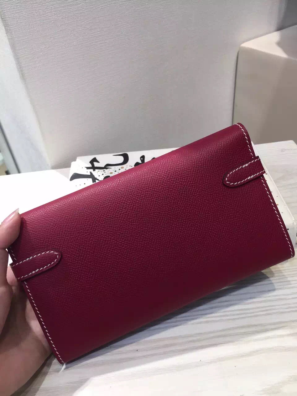 Online Store Hermes Bordeaux Epsom Leather Kelly Long Wallet