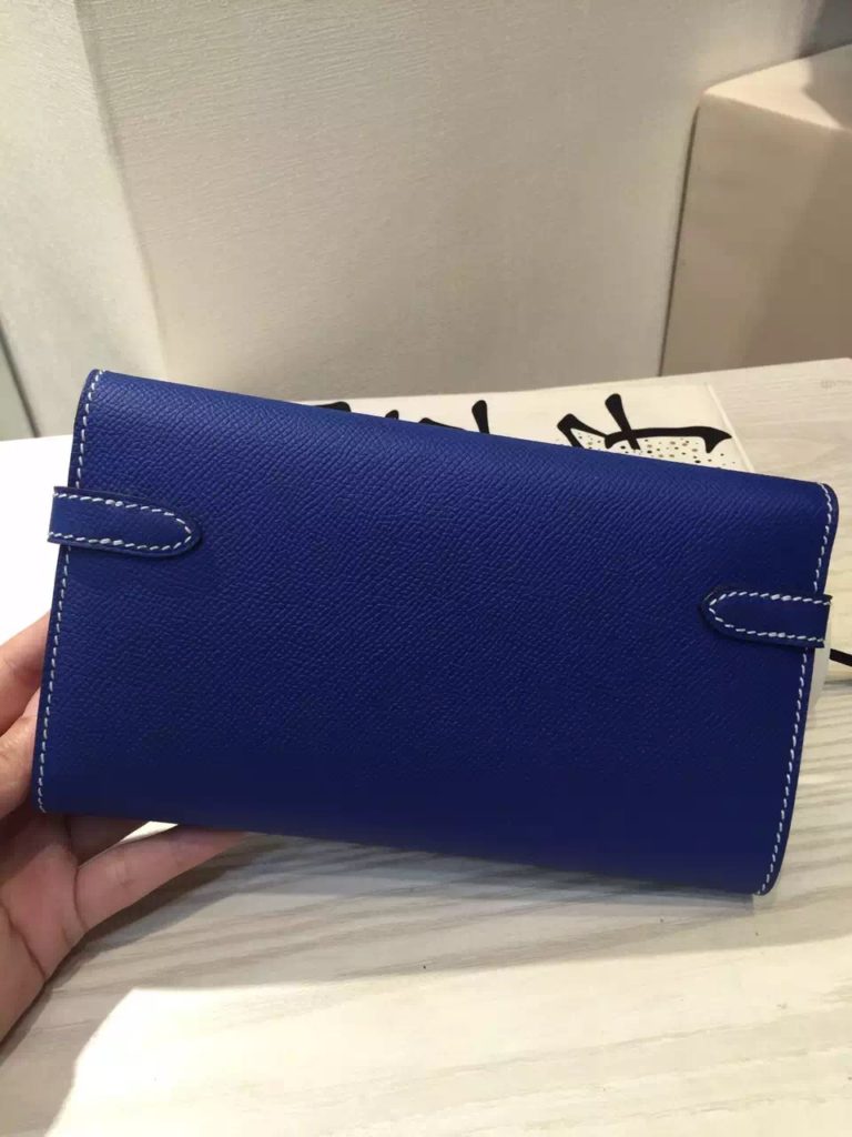 Hermes Kelly Wallet Blue Electric Epsom Leather Clutch