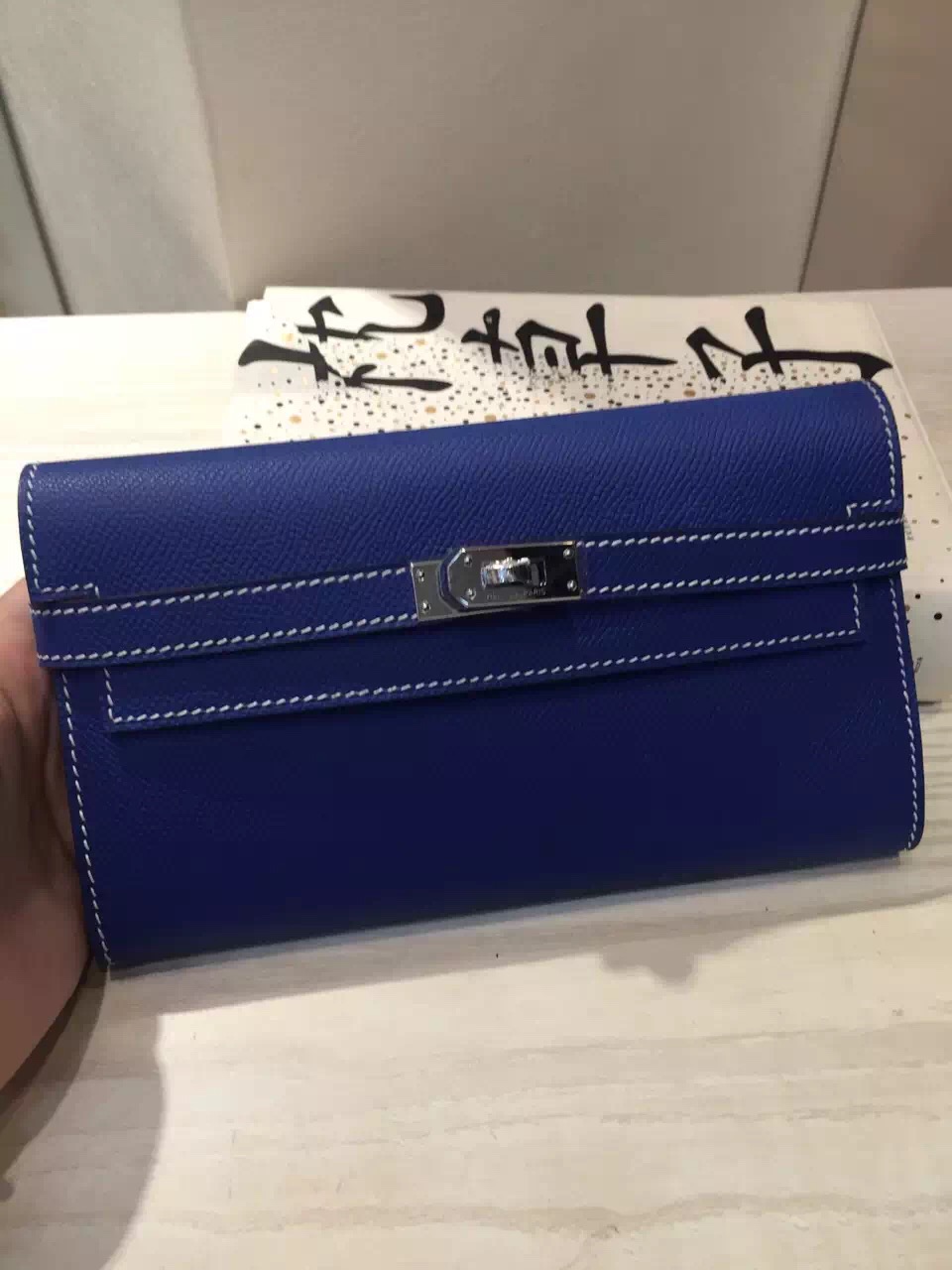 Wholesale Hermes Kelly Wallet Blue Electric Epsom Leather Clutch