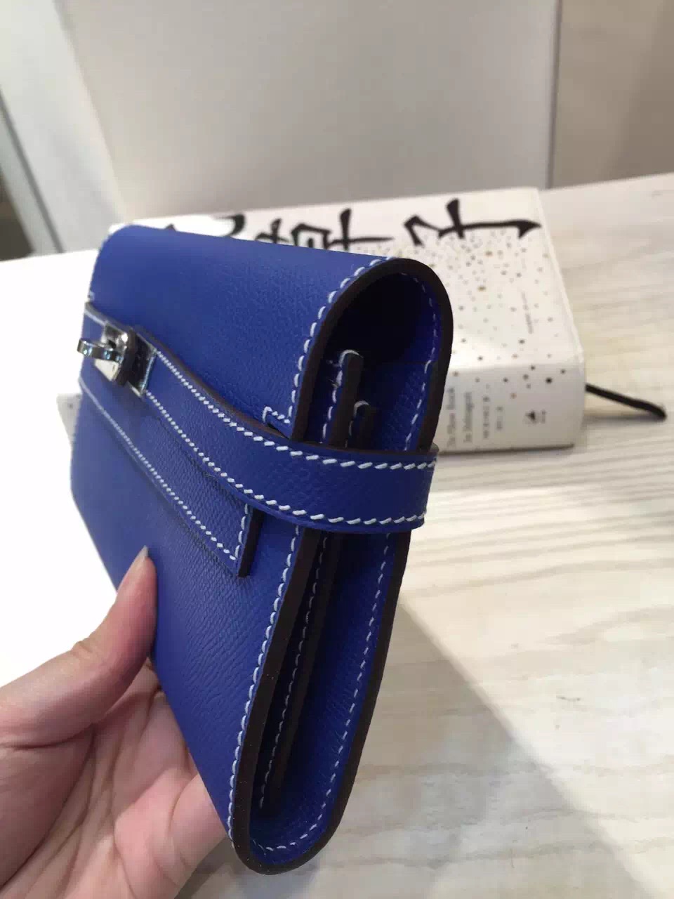 Wholesale Hermes Kelly Wallet Blue Electric Epsom Leather Clutch