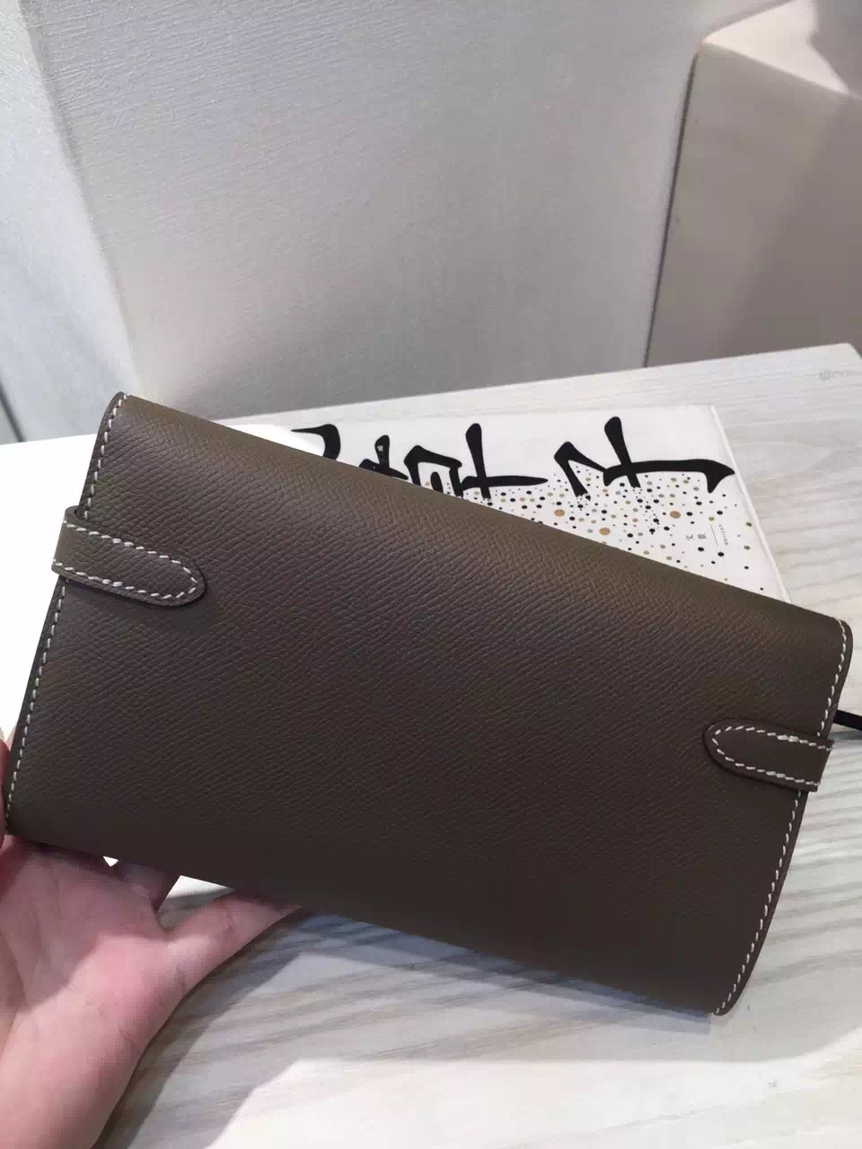 Sale Hermes Kelly Wallet Etoupe Grey Epsom Leather Clutch Bag