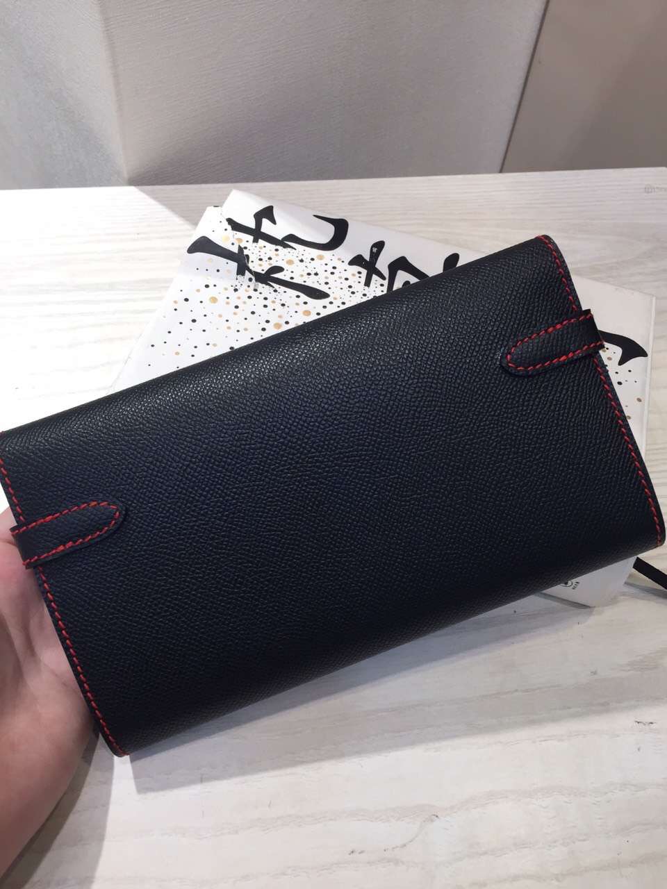 New Fashion Hermes Black Epsom Leather Kelly Long Wallet Purse