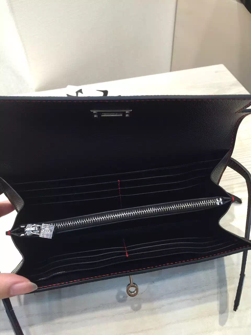 New Fashion Hermes Black Epsom Leather Kelly Long Wallet Purse