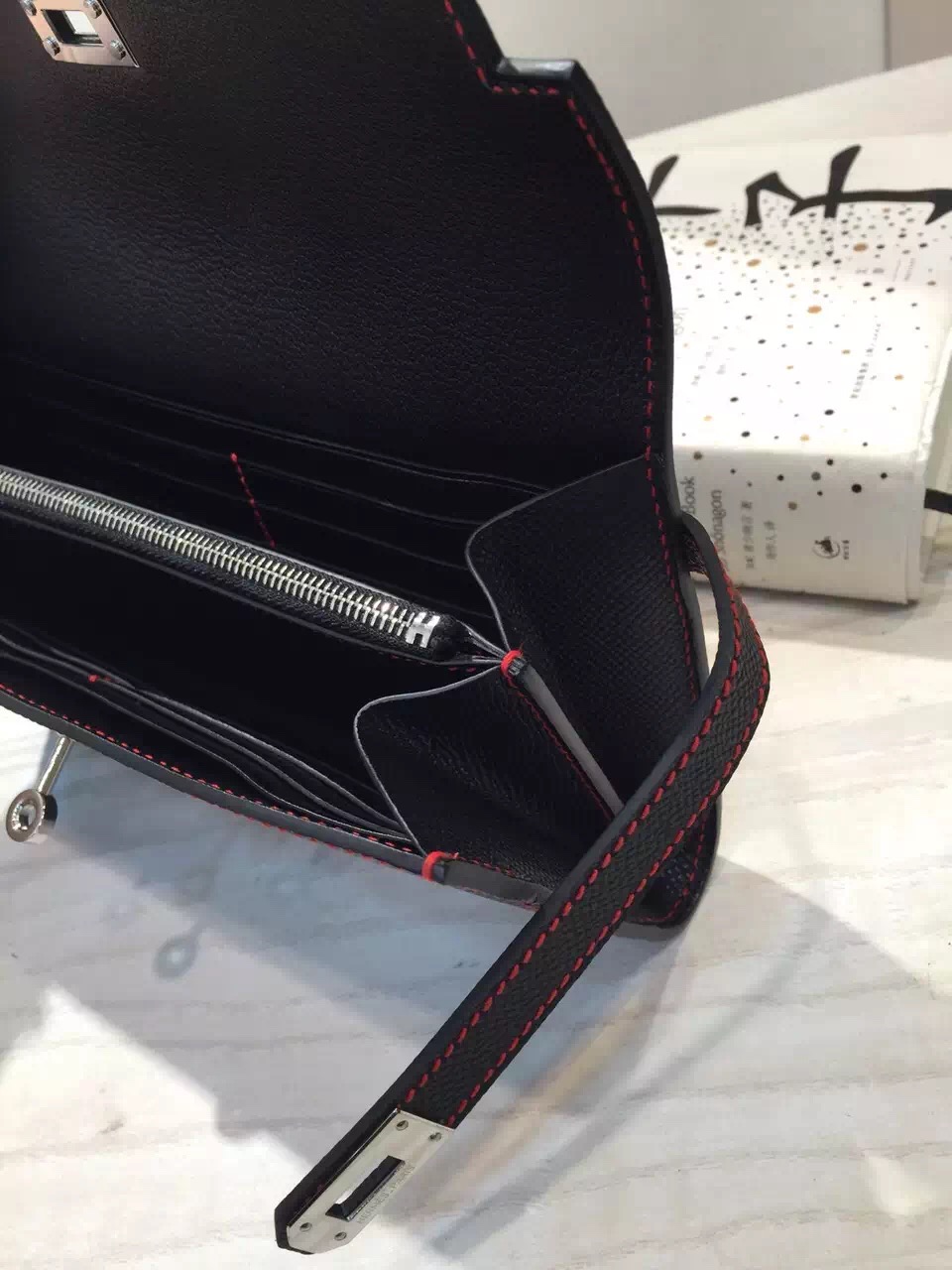 New Fashion Hermes Black Epsom Leather Kelly Long Wallet Purse
