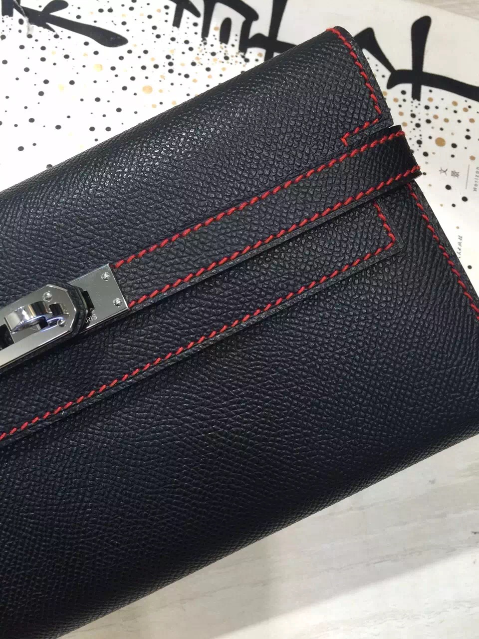 New Fashion Hermes Black Epsom Leather Kelly Long Wallet Purse