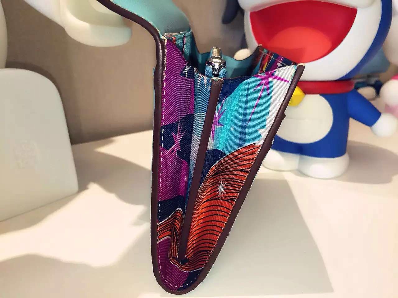 Hermes 3P Lagon Blue Swift Leather Silk’in Small Constance Wallet 14CM