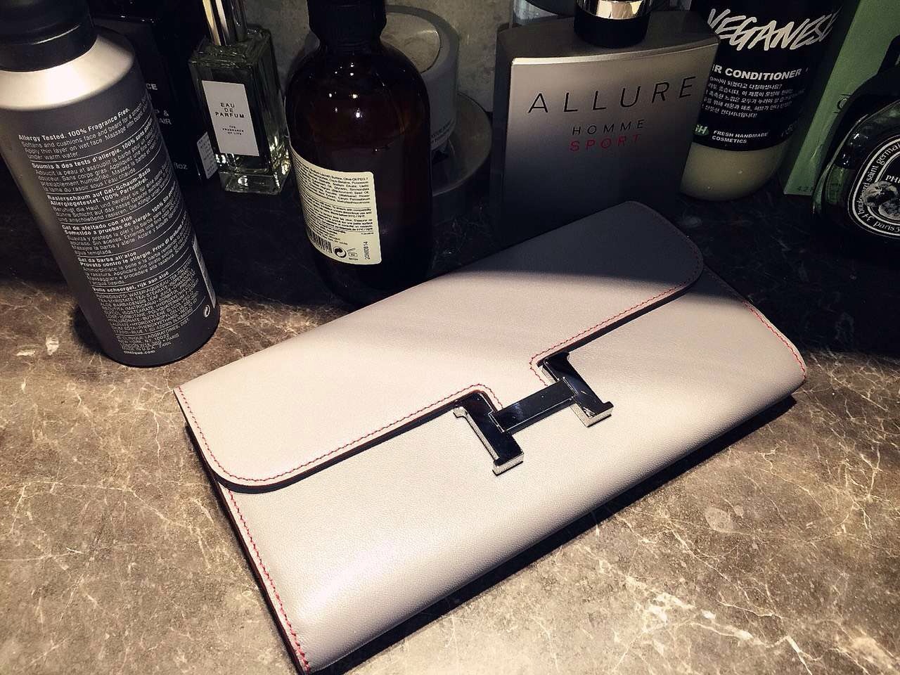 Wholesale Hermes CK18 Etoupe Grey Silk’in Constance Long Wallet Clutch Bag21CM