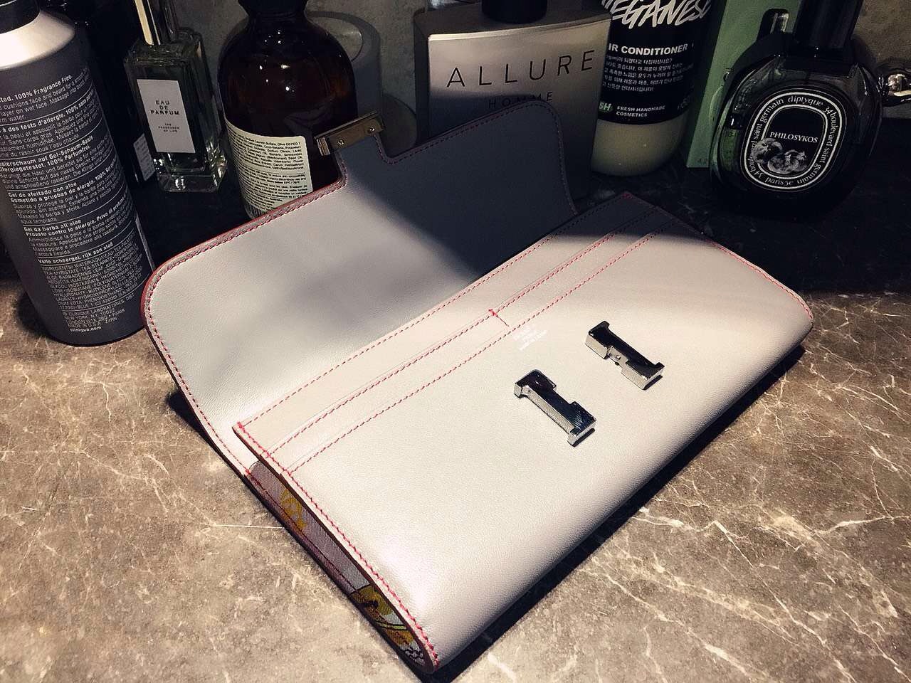 Wholesale Hermes CK18 Etoupe Grey Silk’in Constance Long Wallet Clutch Bag21CM