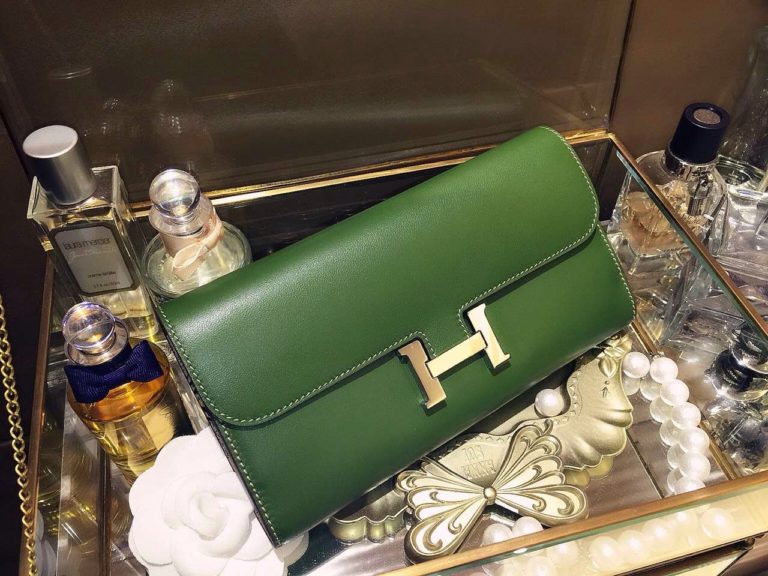 Hermes Silk’in Constance Long Wallet V6 Olive Green Swift Leather  21CM