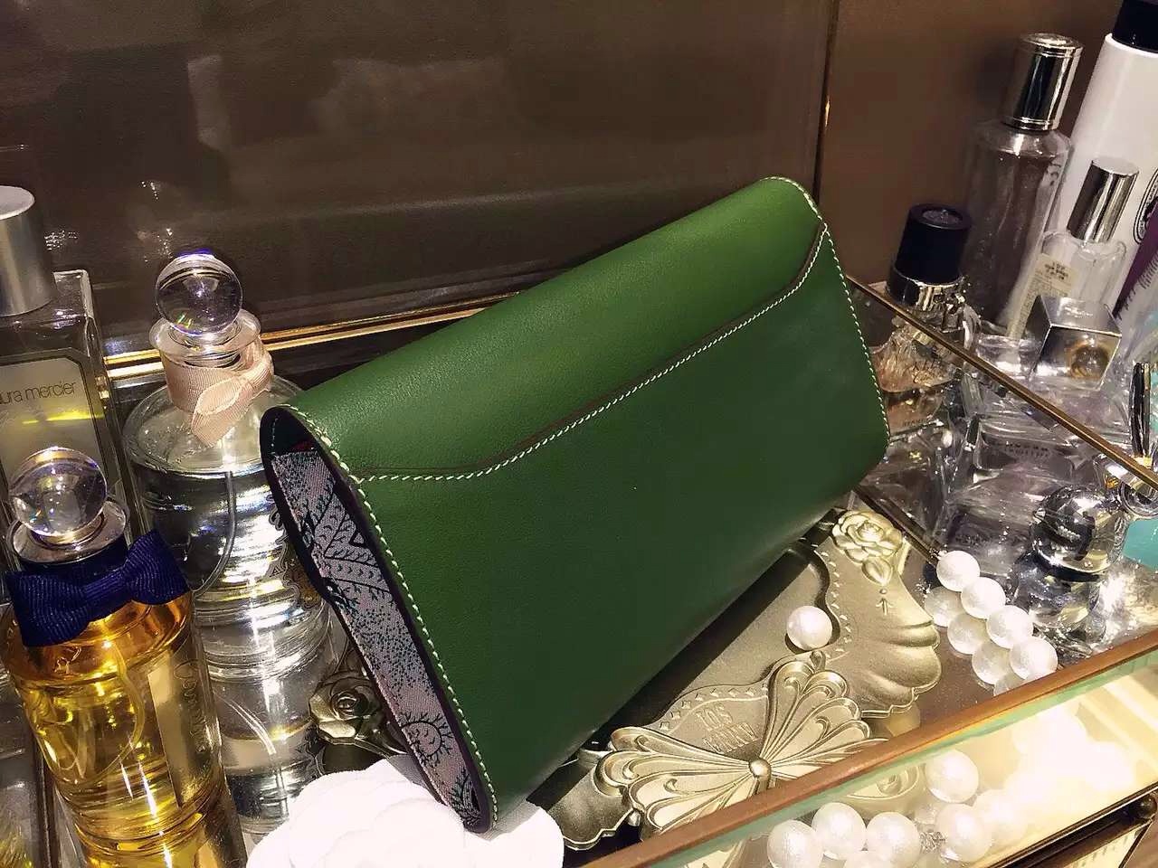 Discount Hermes Silk’in Constance Long Wallet V6 Olive Green Swift Leather 21CM