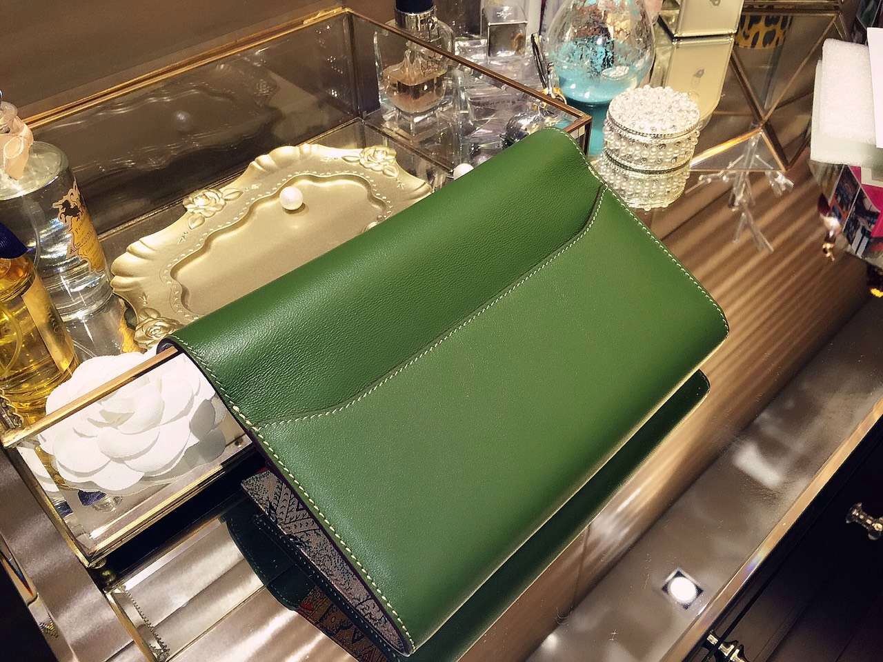 Discount Hermes Silk’in Constance Long Wallet V6 Olive Green Swift Leather 21CM