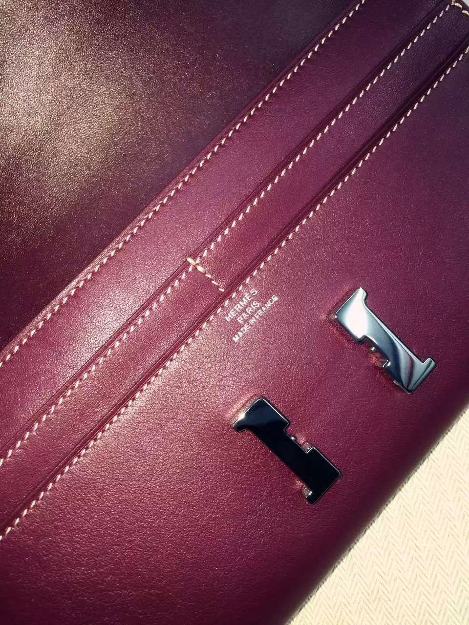 21CM Hermes Bordeaux Swift Leather Constance Women&#8217;s Long Wallet Clutch Handbag
