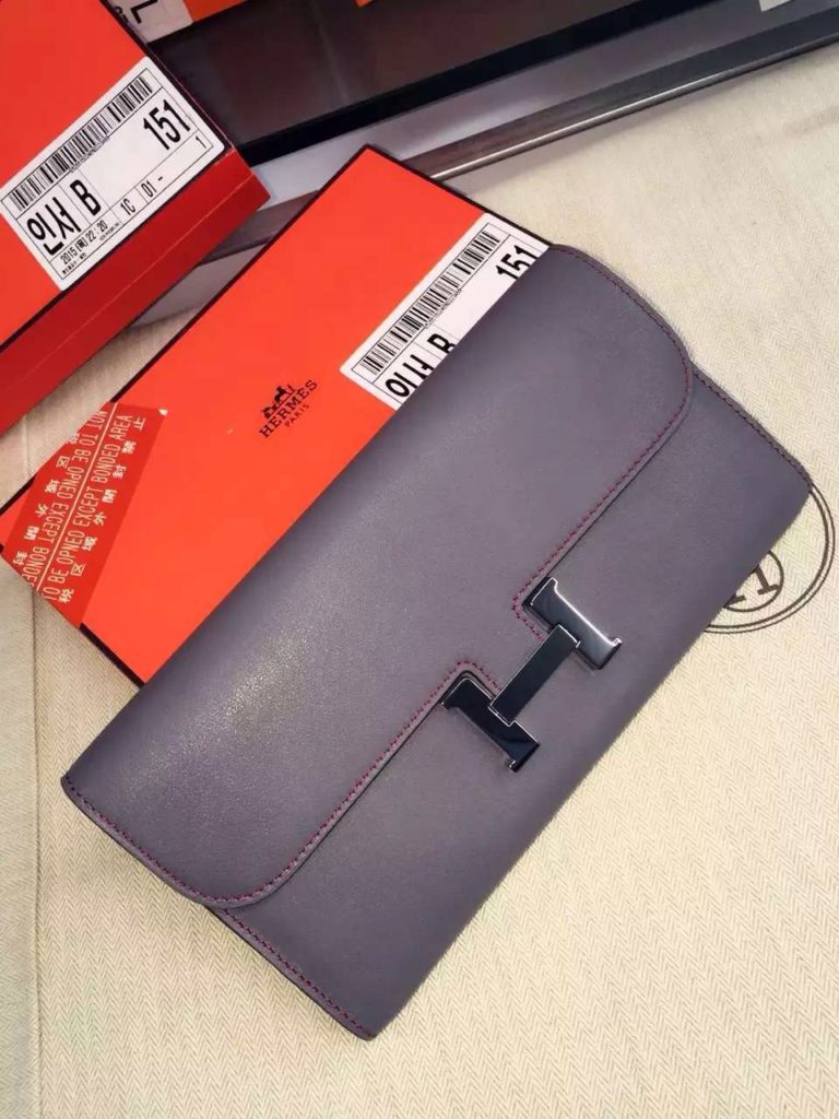 Hand Stitching Hermes Constance Wallet Swift Leather CK 18 Etoupe Grey Ladies Long Purse
