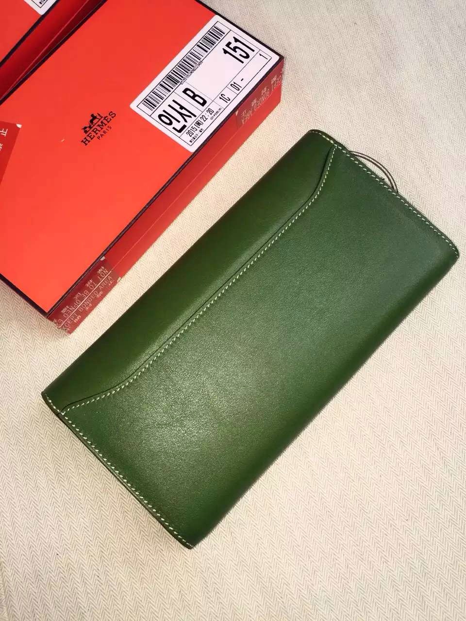 Cheap Hermes Swift Leather Constance Long Wallet Clutch Bag in V6 Olive Green 21CM