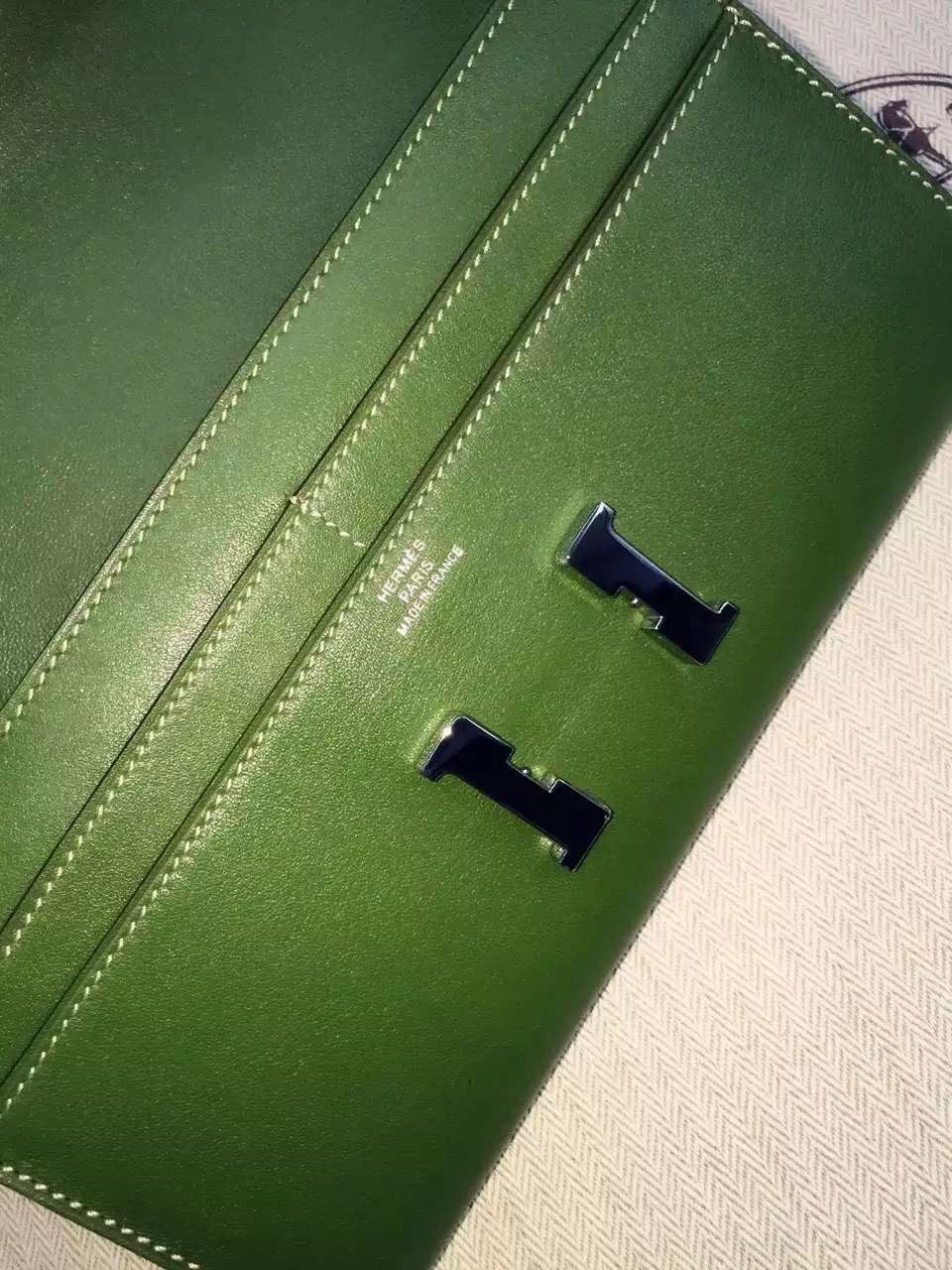 Cheap Hermes Swift Leather Constance Long Wallet Clutch Bag in V6 Olive Green 21CM