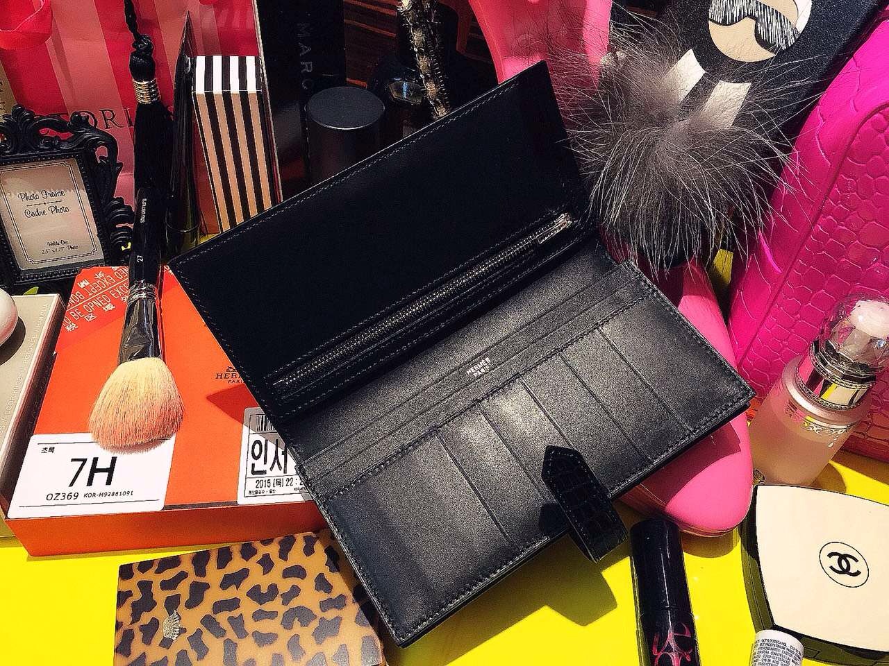 19CM Hermes CK89 Black Crocodile Leather Bean Wallet Women&#8217;s Long Wallet Purse