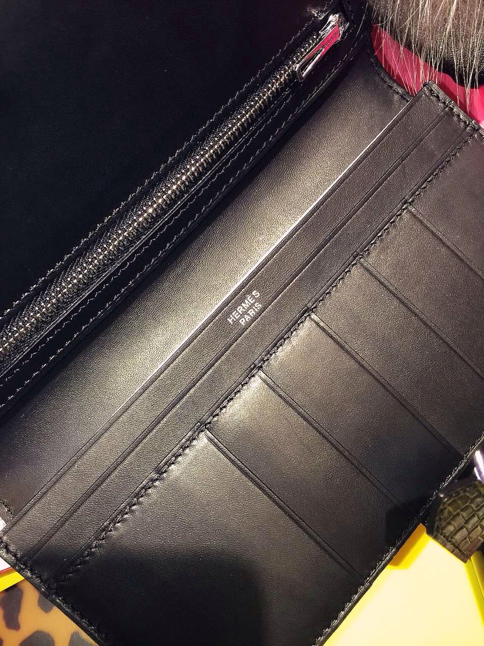 19CM Hermes CK89 Black Crocodile Leather Bean Wallet Women&#8217;s Long Wallet Purse