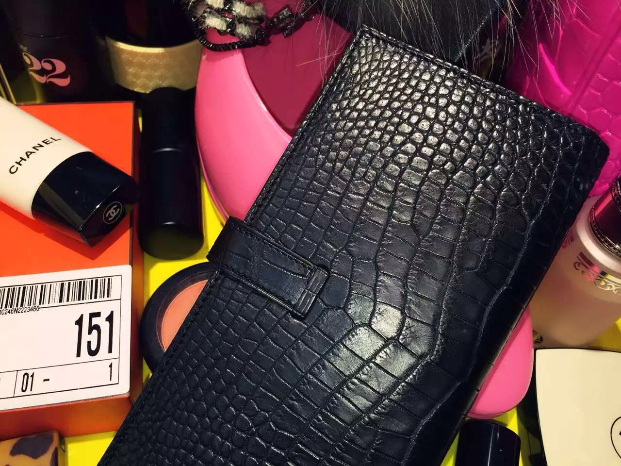 19CM Hermes CK89 Black Crocodile Leather Bean Wallet Women’s Long Wallet Purse