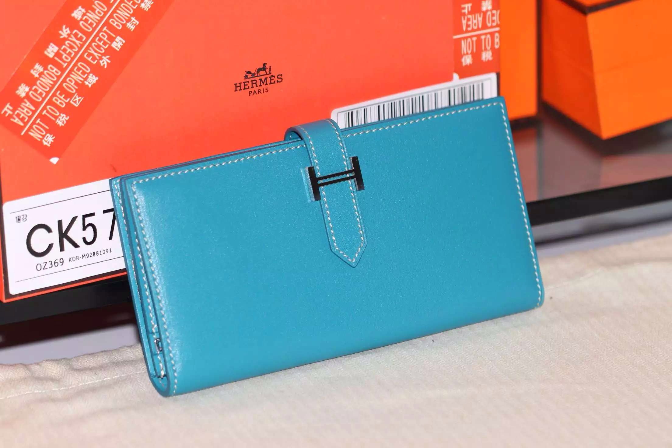 Hermes 7L Blue De Maite Swift Leather Bean Wallet Women’s Long Purse 19CM