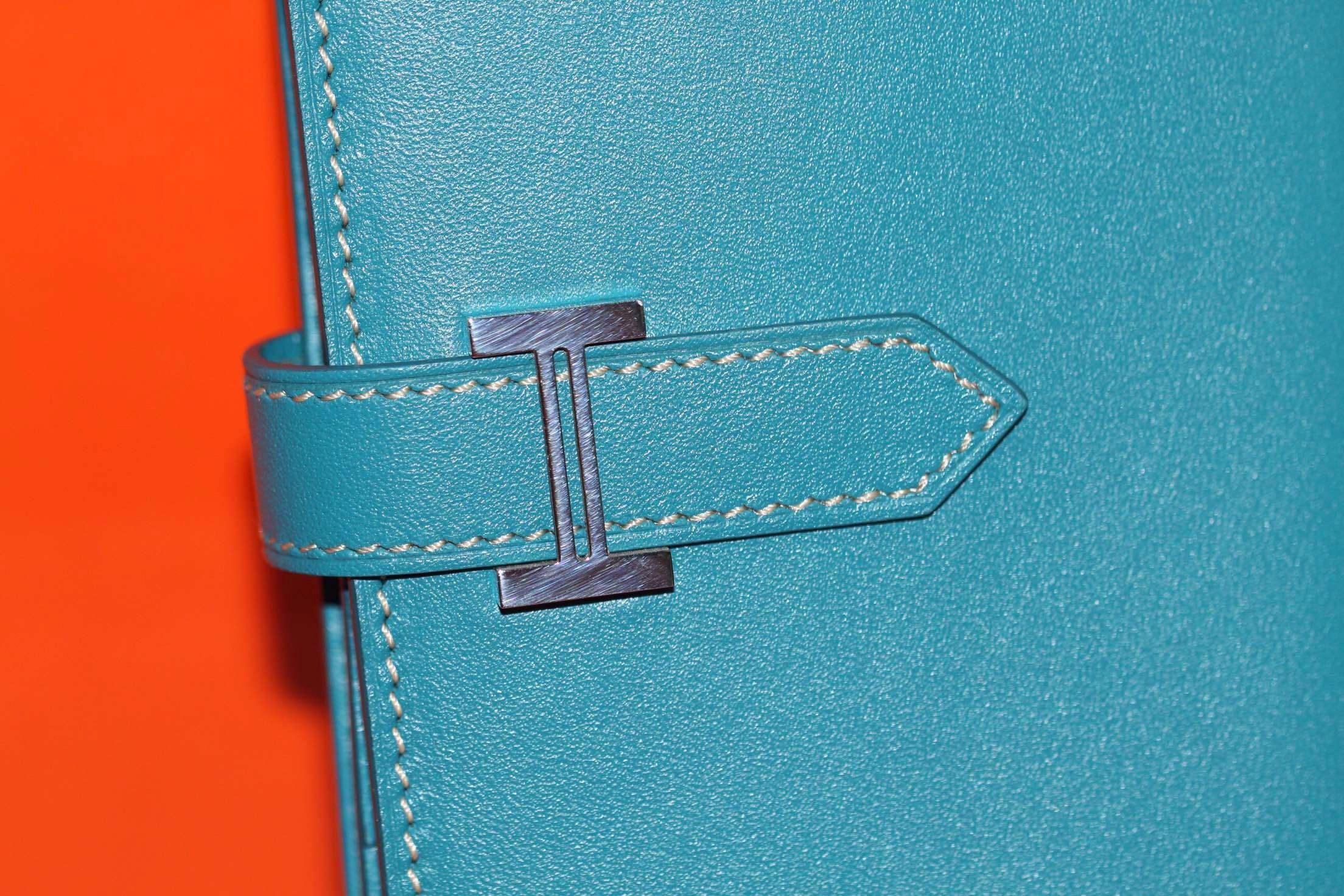 Hermes 7L Blue De Maite Swift Leather Bean Wallet Women’s Long Purse 19CM