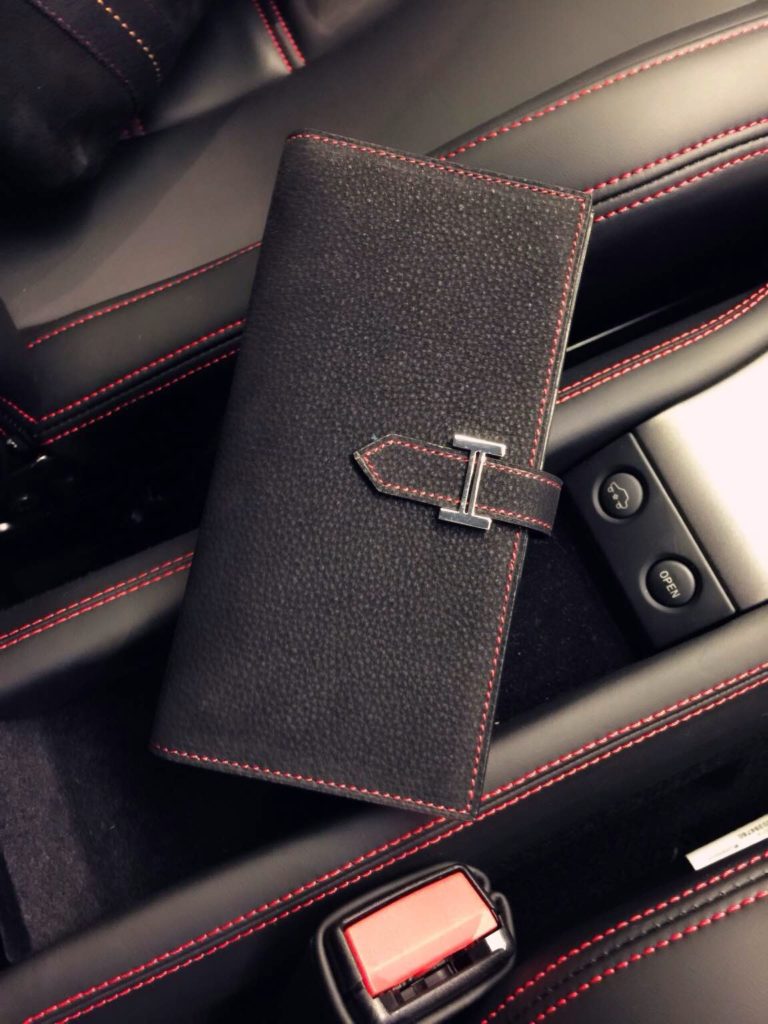 Hermes CK89 Black Suede Leather Long Bean Wallet Clutch Bag