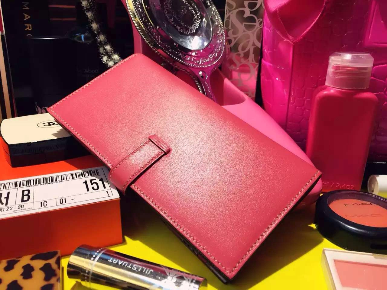Discount Hermes Silk&#8217;in Series Bean Wallet Fuchsia Pink Swift Leather 19CM