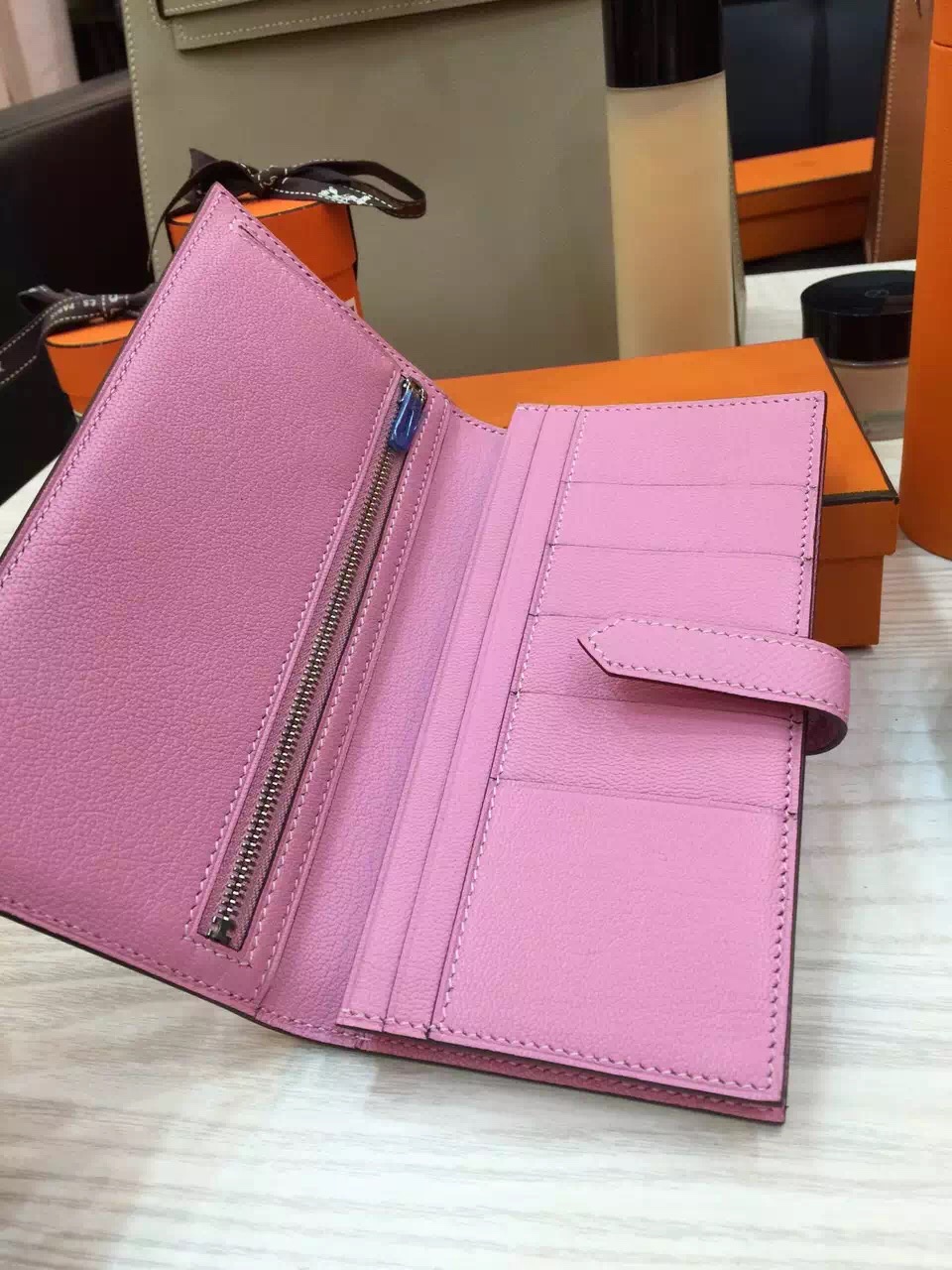 Pretty Hermes Original Epsom Leather Bearn Wallet Purse in Rose Sakura