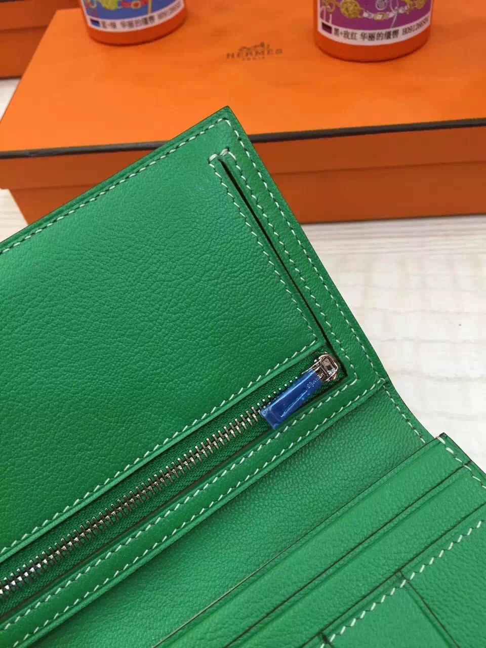 Luxury Hermes Bearn Wallet Long Purse Bamboo Green Epsom Leather Ladies&#8217; Clutch