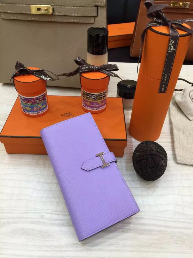 Hermes Vip Epsom Leather Bearn Wallet Womens Clutch Bag Multi-color