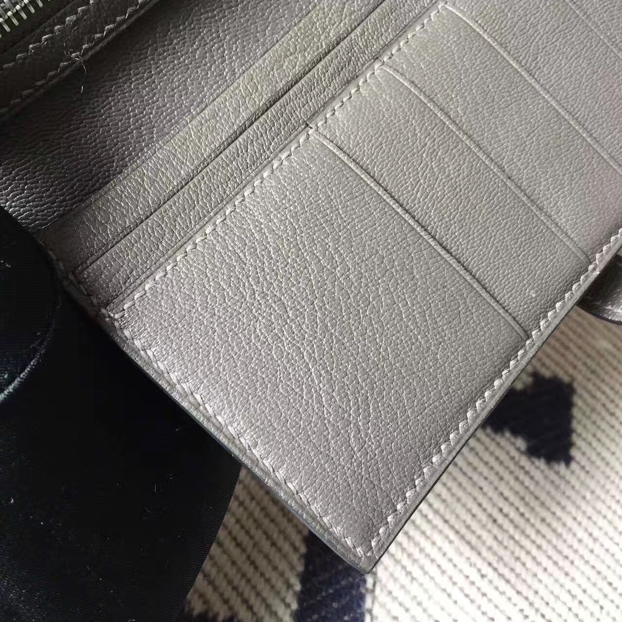 Hand Stitching Hermes C18 Etoupe Grey Crocodile Leather Bearn Wallet