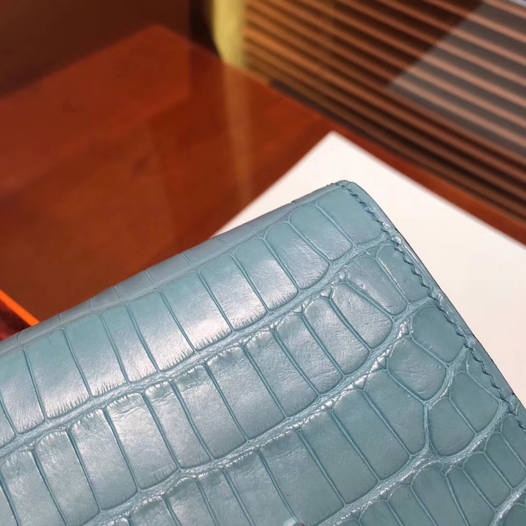 Discount Hermes Blue Crocodile Matt Leather H Buckle Bearn Wallet