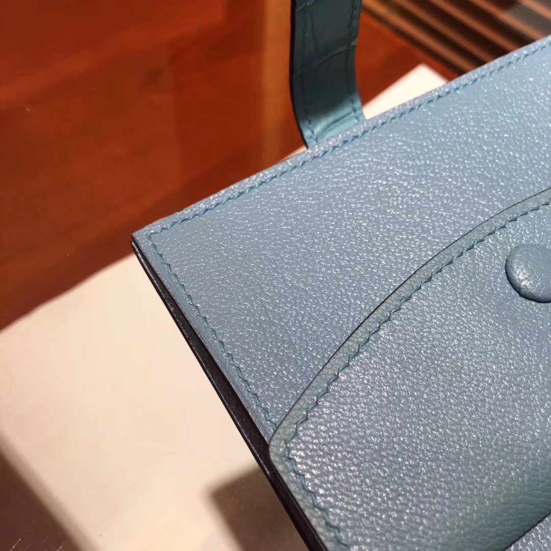 Discount Hermes Blue Crocodile Matt Leather H Buckle Bearn Wallet