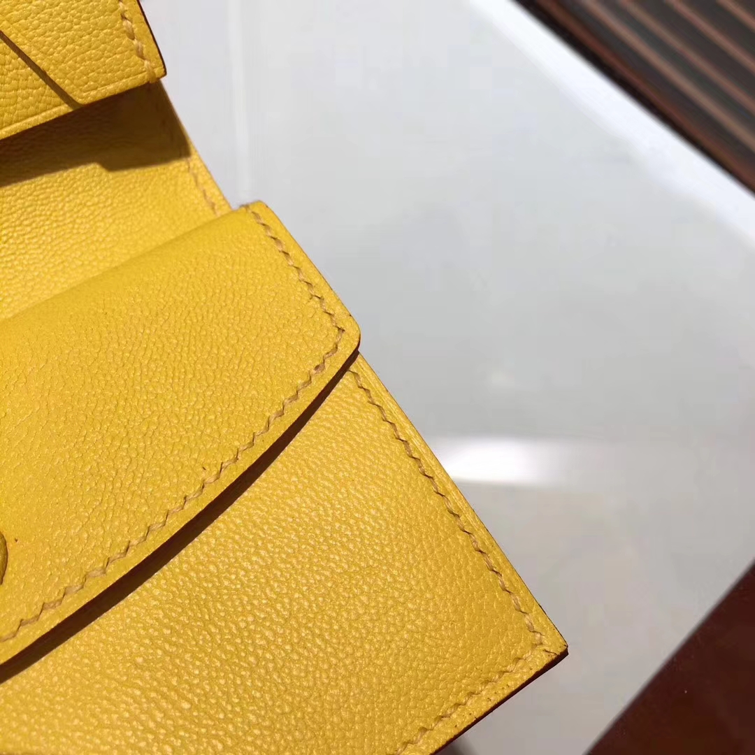 Pretty Hermes Yellow Crocodile Matt Leather H Buckle Bearn Wallet Purse