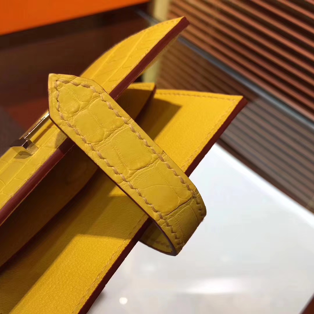 Pretty Hermes Yellow Crocodile Matt Leather H Buckle Bearn Wallet Purse