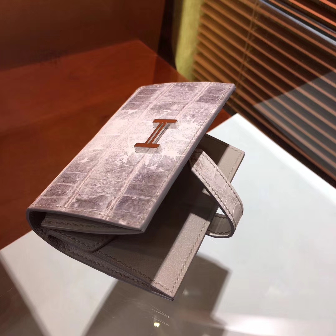 Wholesale Hermes Himalaya Crocodile Leather H Buckle Bearn Wallet