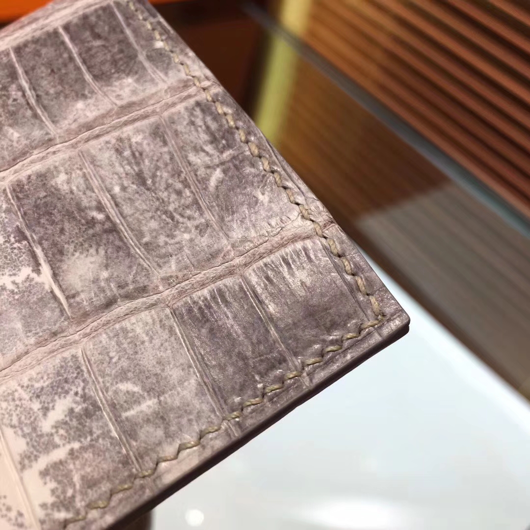 Wholesale Hermes Himalaya Crocodile Leather H Buckle Bearn Wallet