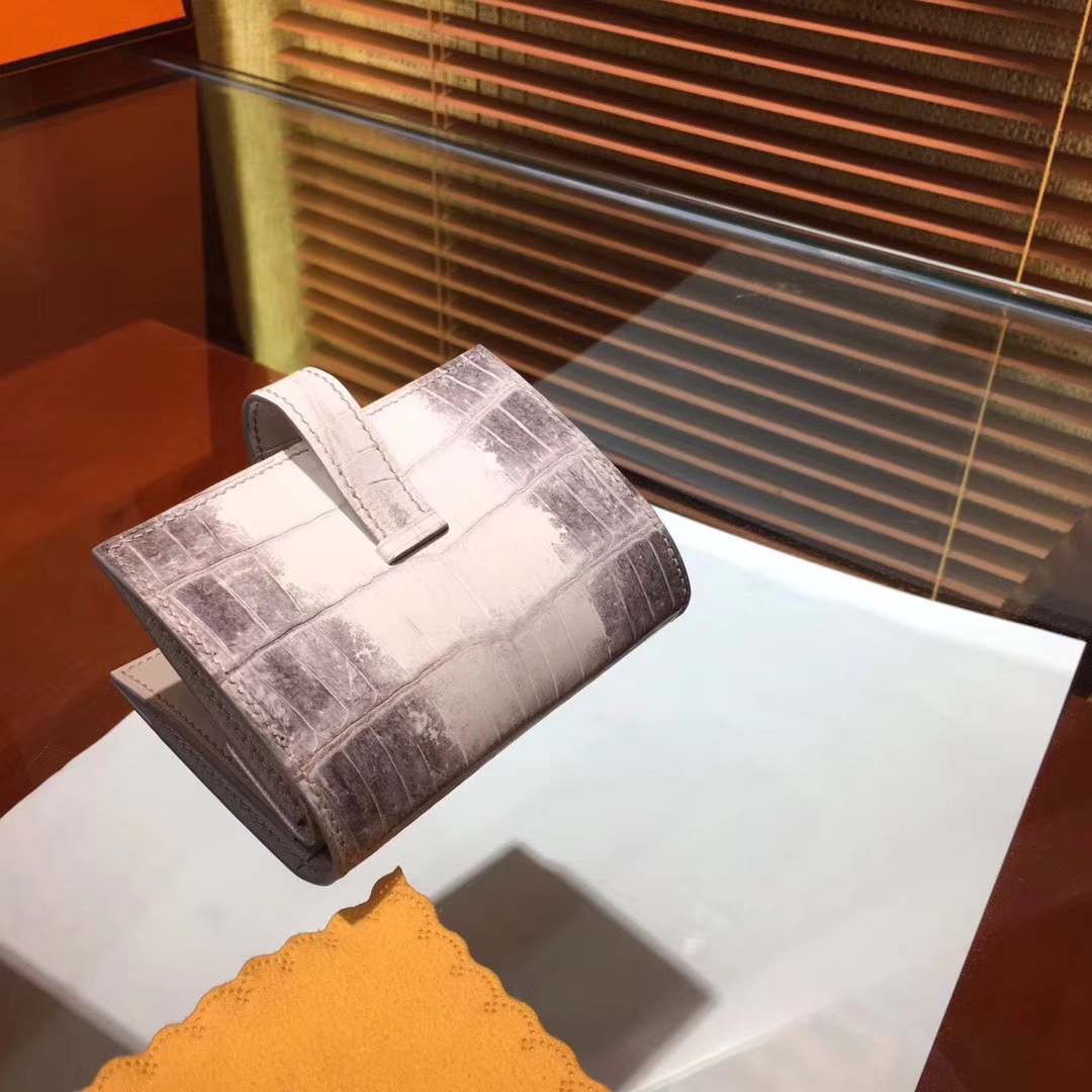 Wholesale Hermes Himalaya Crocodile Leather H Buckle Bearn Wallet