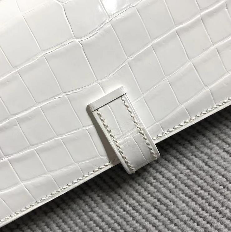 Stock Hermes Pure White Matt Crocodile Leather H Bean Wallet Clutch Bag