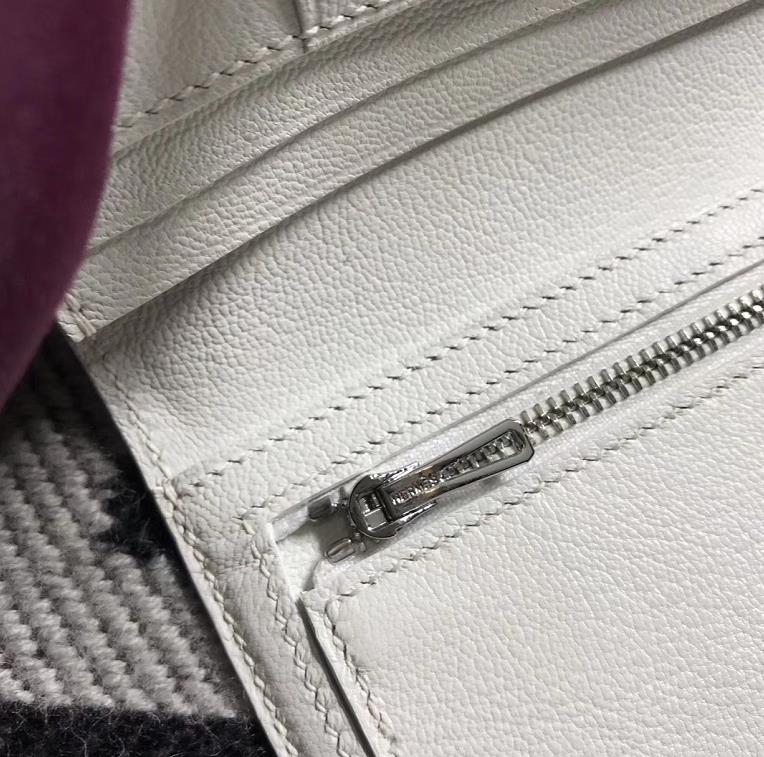 Stock Hermes Pure White Matt Crocodile Leather H Bean Wallet Clutch Bag