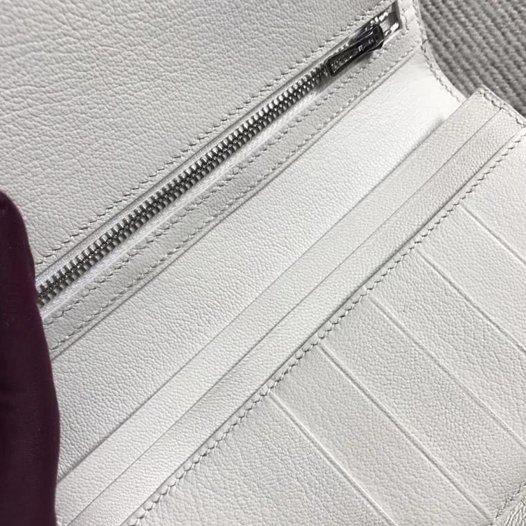 Stock Hermes Pure White Matt Crocodile Leather H Bean Wallet Clutch Bag
