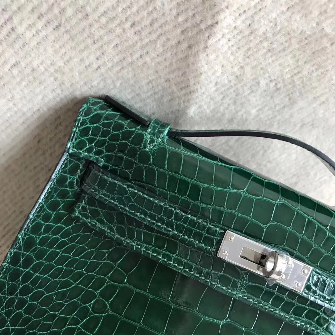 Discount Hermes CK67 Vert Fonce Alligator Shiny Minikelly22CM Silver Hardware