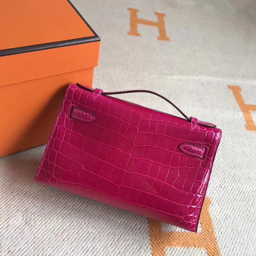 Beautiful Hermes Crocodile Leather Minikelly Pochette Clutch Evening Bag22cm