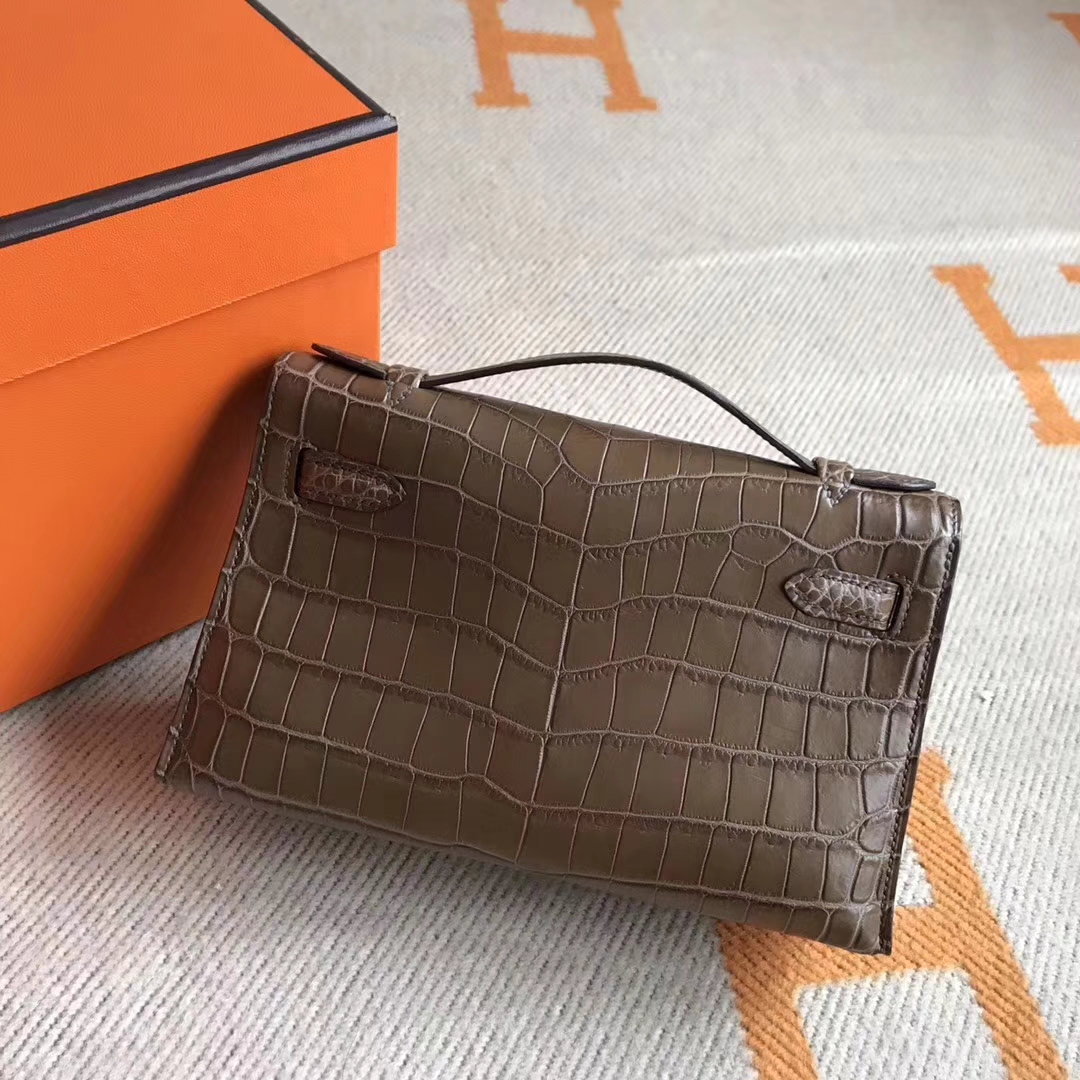 Elegant Hermes Crocodile Leather Minikelly Pochette Clutch Bag22CM