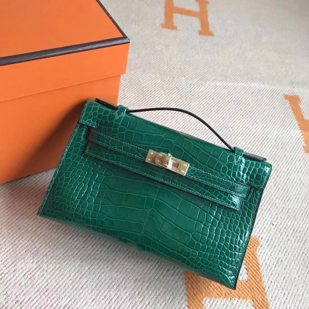 Luxury Hermes Crocodile Leather Minikelly Pochette Clutch Bag22CM