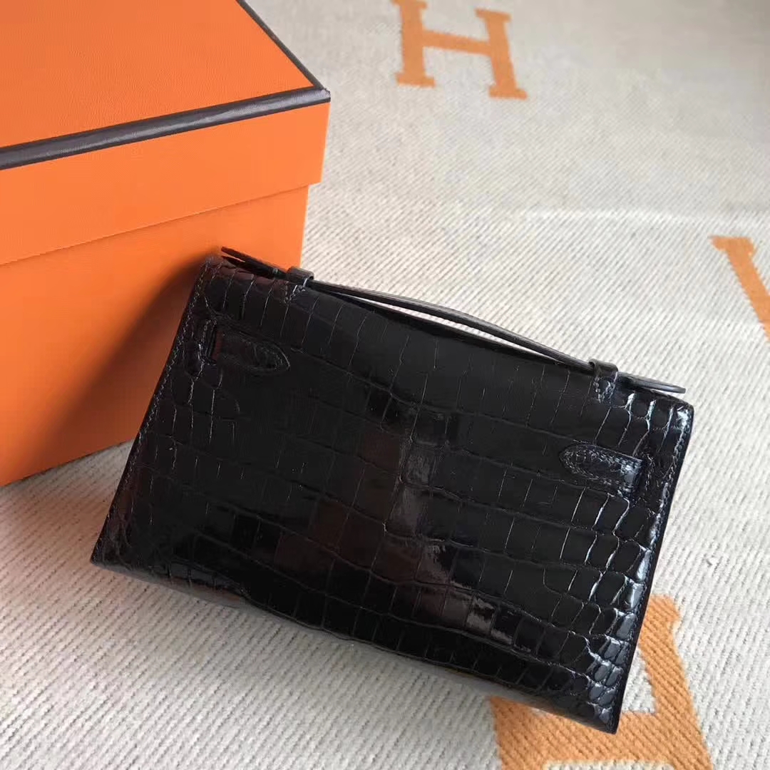 Discount Hermes Minikelly Pochette Clutch Bag in Crocodile Leather Gold Hardware