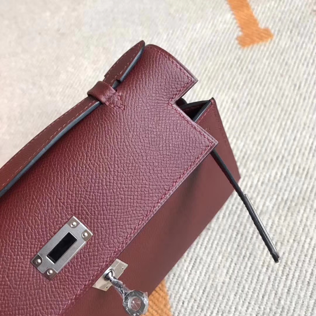 New Hermes CK55 Rouge Hermes Epsom Calfskin Minikelly Clutch Bag22CM