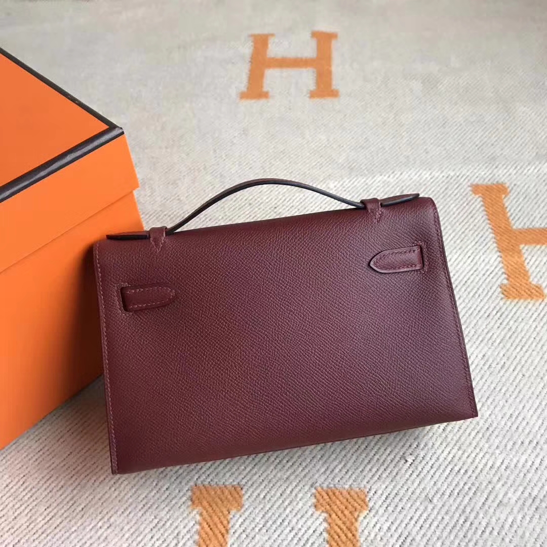 New Hermes CK55 Rouge Hermes Epsom Calfskin Minikelly Clutch Bag22CM