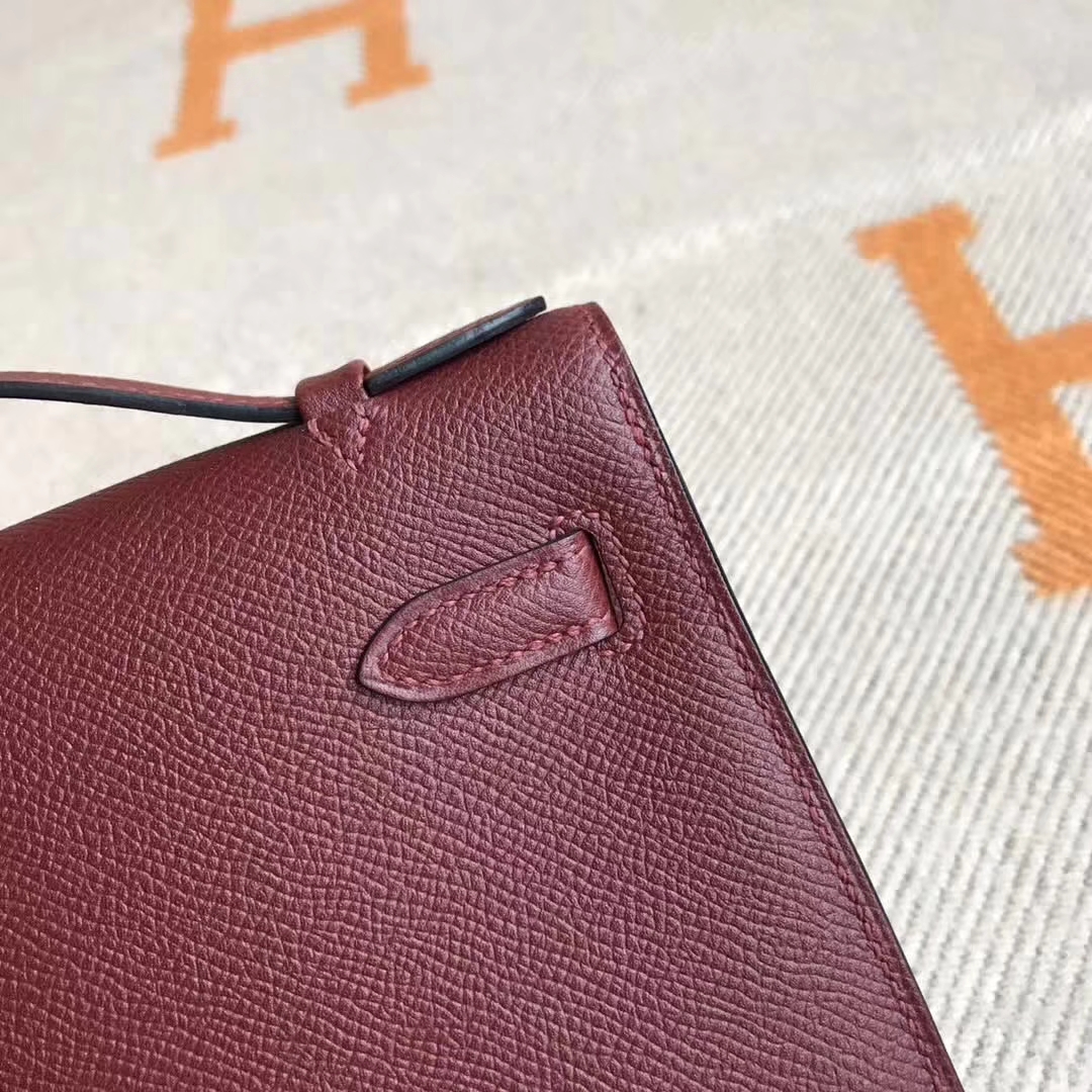 New Hermes CK55 Rouge Hermes Epsom Calfskin Minikelly Clutch Bag22CM