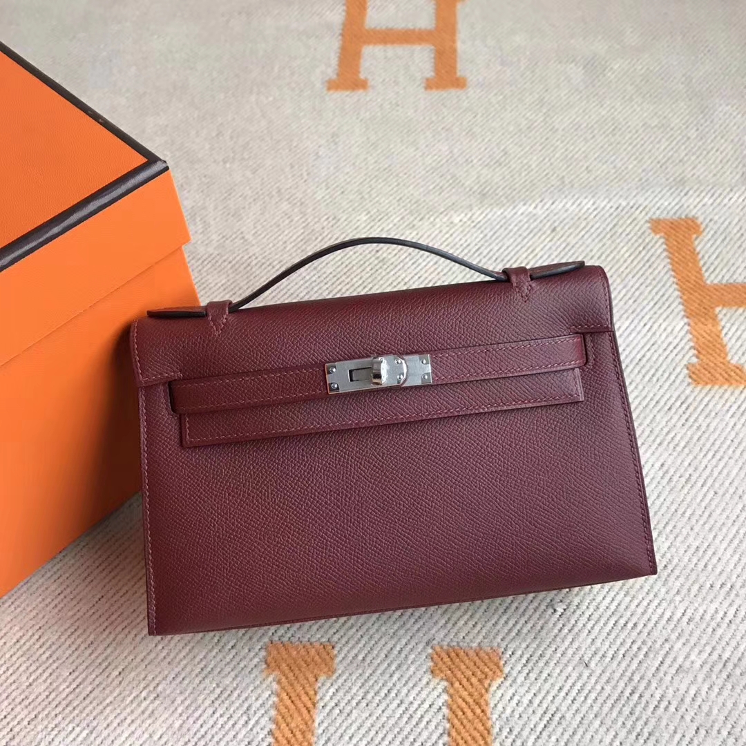 New Hermes CK55 Rouge Hermes Epsom Calfskin Minikelly Clutch Bag22CM